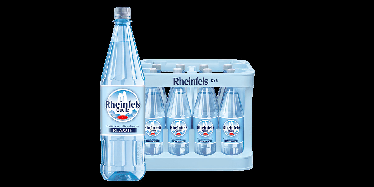 Kasten mit 12 Flaschen Rheinfels Quelle Klassik in 1 L PET-Mehrweg