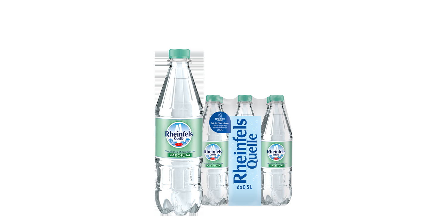 Pack mit 6 Flaschen Rheinfels Quelle Klassik in 0,5 L PET-Einweg